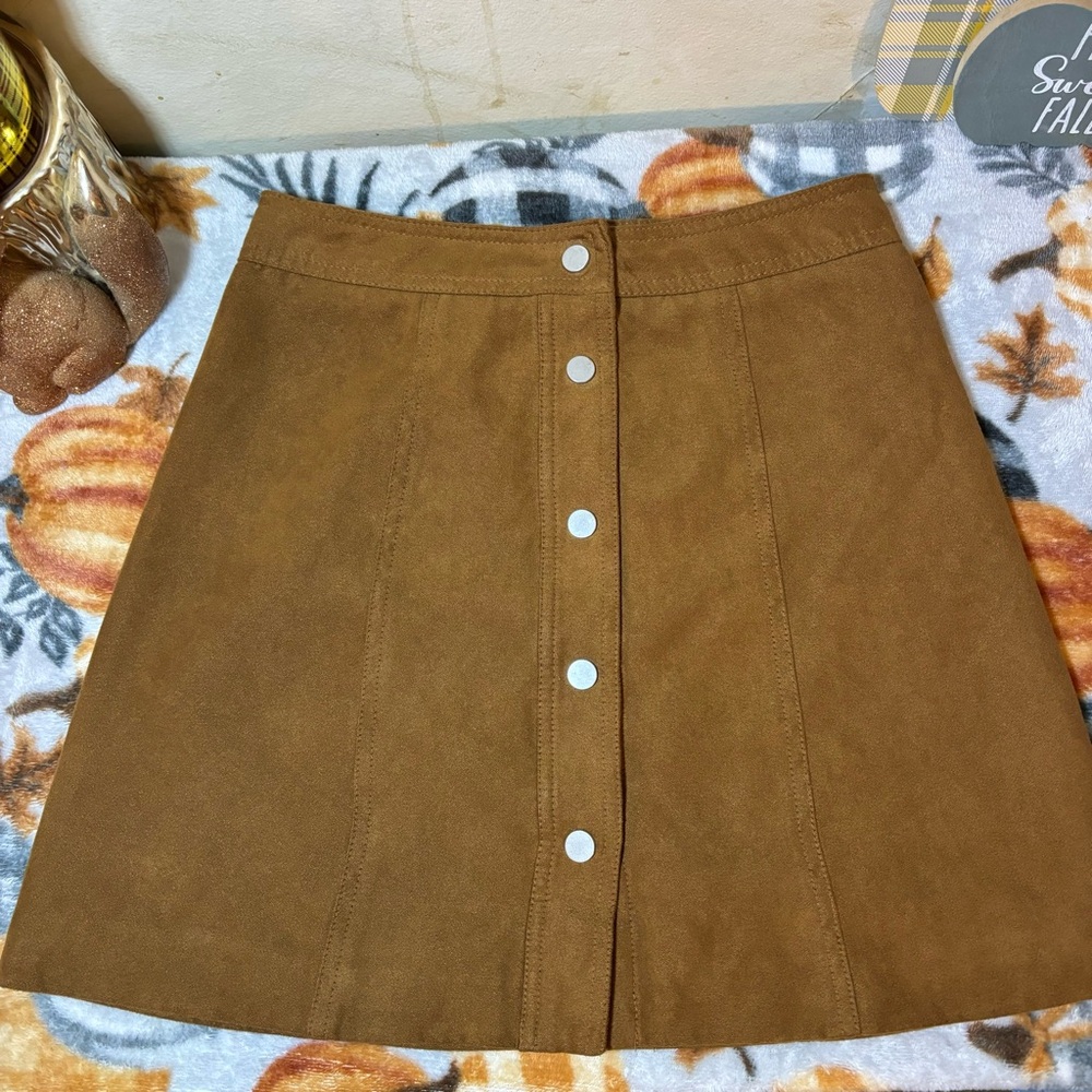H&M Tan A-Line Skirt with Button Detail